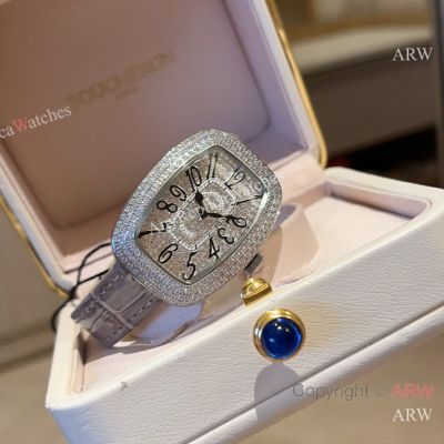 High Quality Franck Muller 316 Stainless Steel  Different Colors Strap Paved Diamond Face Dial Paved Diamond Bezel Watch 30*40mm
